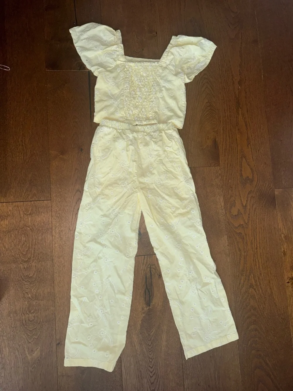 btween Size 8 Light Yellow Eyelet Straight-Leg Pants Set